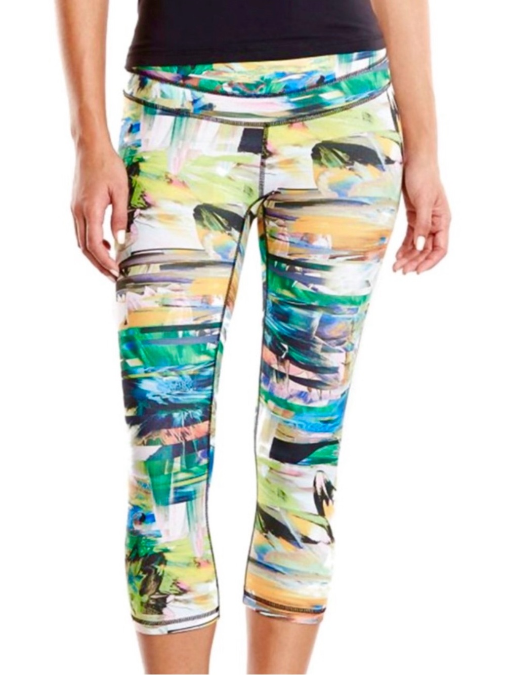 Lucy’s Women’s Abstract Multicolor Tropical Studio Hatha Capri Leggings